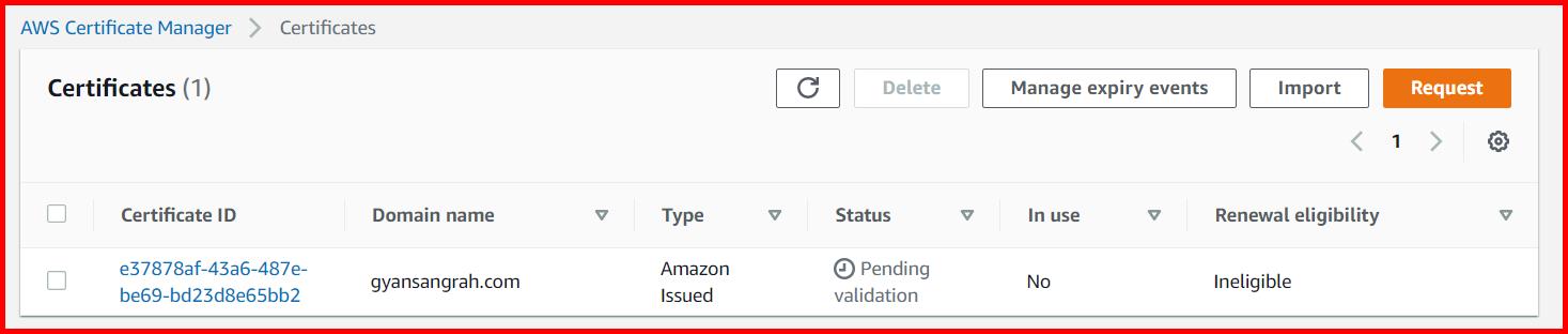 Picture showing the request has been created for certificate